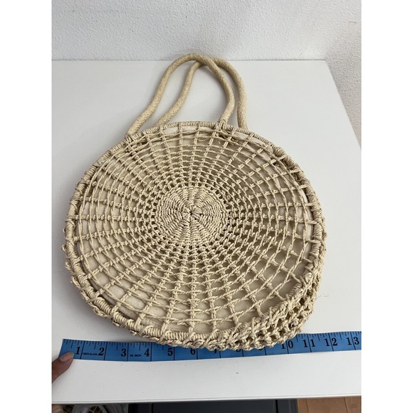 Marabelle Round Natural Straw Rattan Handbag w/Gold Flecks Travel Boho Beach - Picture 5 of 6